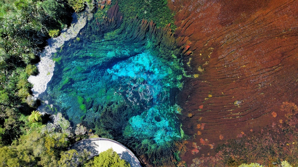 Te Waikoropupu Springs New Zealand from a drone