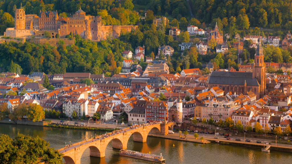 View of Heidelberg old town, castle and bridge